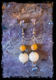 Morganite, Hematite, and Mookaite Earrings